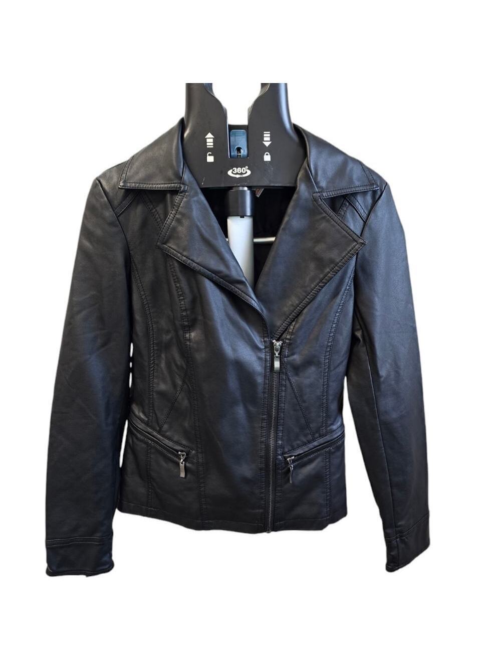 Womens Leather Coat Jacket Vegan Leather Black Size XSMALL Biker Chic Gothic